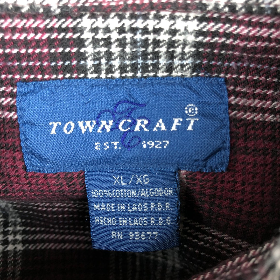 80s-90'S Town Craft Long-Sleeve Button-Down Flannel Check Shirt, Men's Size XL (Equivalent), Vintage cotton Red type red-purple Vintage Second Hand