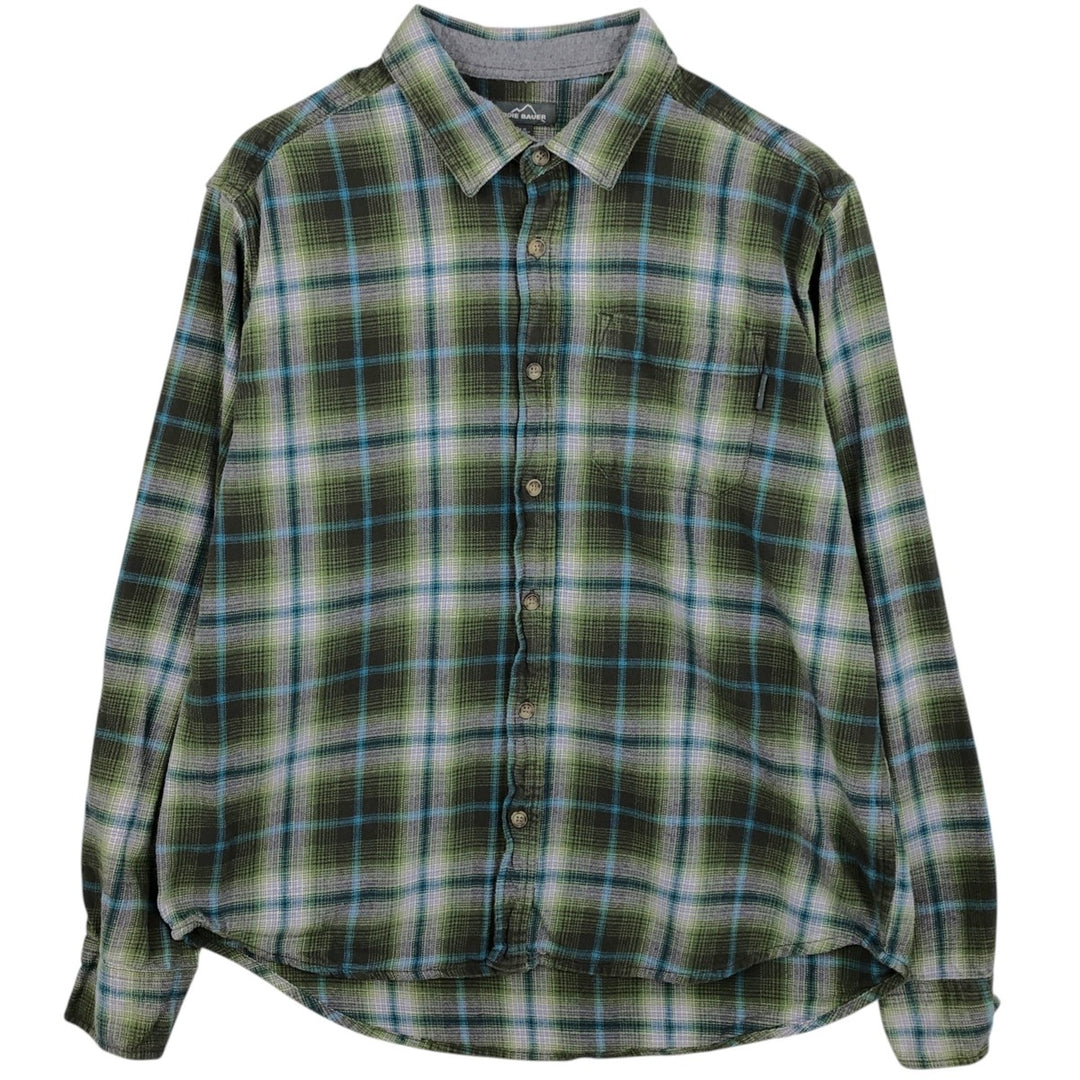 Eddie Bauer Ombre Check Long Sleeve Flannel Check Shirt, Men's XL cotton green type yellow green Vintage Second Hand