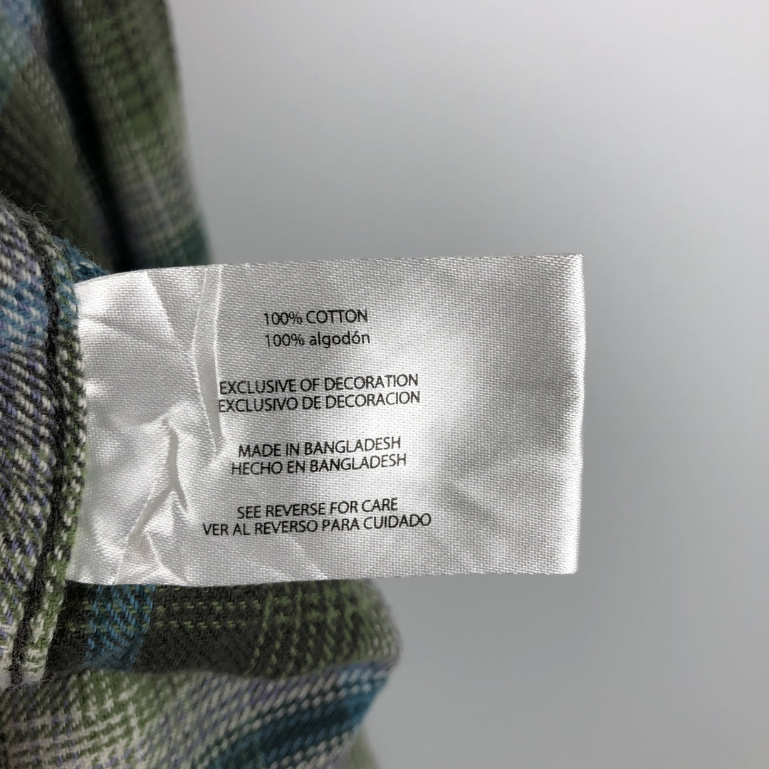 Eddie Bauer Ombre Check Long Sleeve Flannel Check Shirt, Men's XL cotton green type yellow green Vintage Second Hand