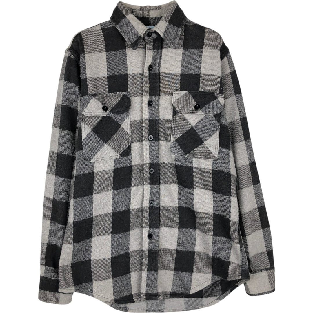 90'S Prentiss Buffalo Check Long-Sleeve Heavy Flannel Check Shirt, Made in USA, Men's Size S (Equivalent), Vintage cotton gray type Vintage Second Hand