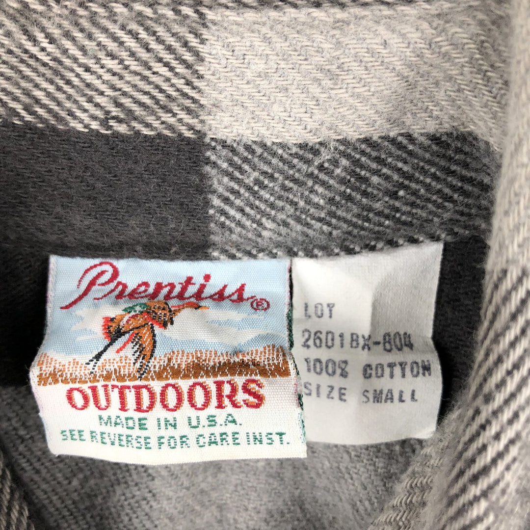 90'S Prentiss Buffalo Check Long-Sleeve Heavy Flannel Check Shirt, Made in USA, Men's Size S (Equivalent), Vintage cotton gray type Vintage Second Hand
