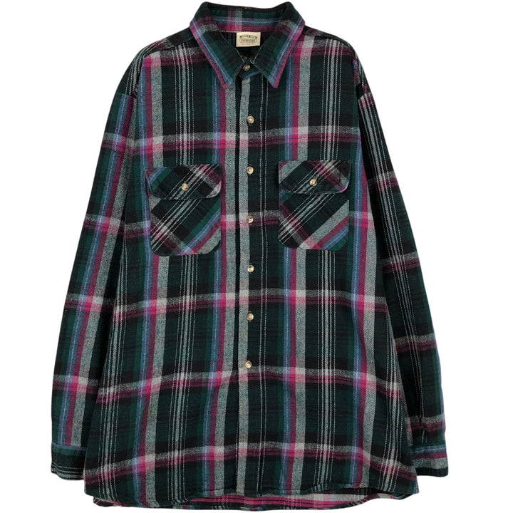 90'S Five Brother Long Sleeve Heavy Flannel Check Shirt Made in USA Men's XL Vintage cotton Green type dark green Vintage Second Hand