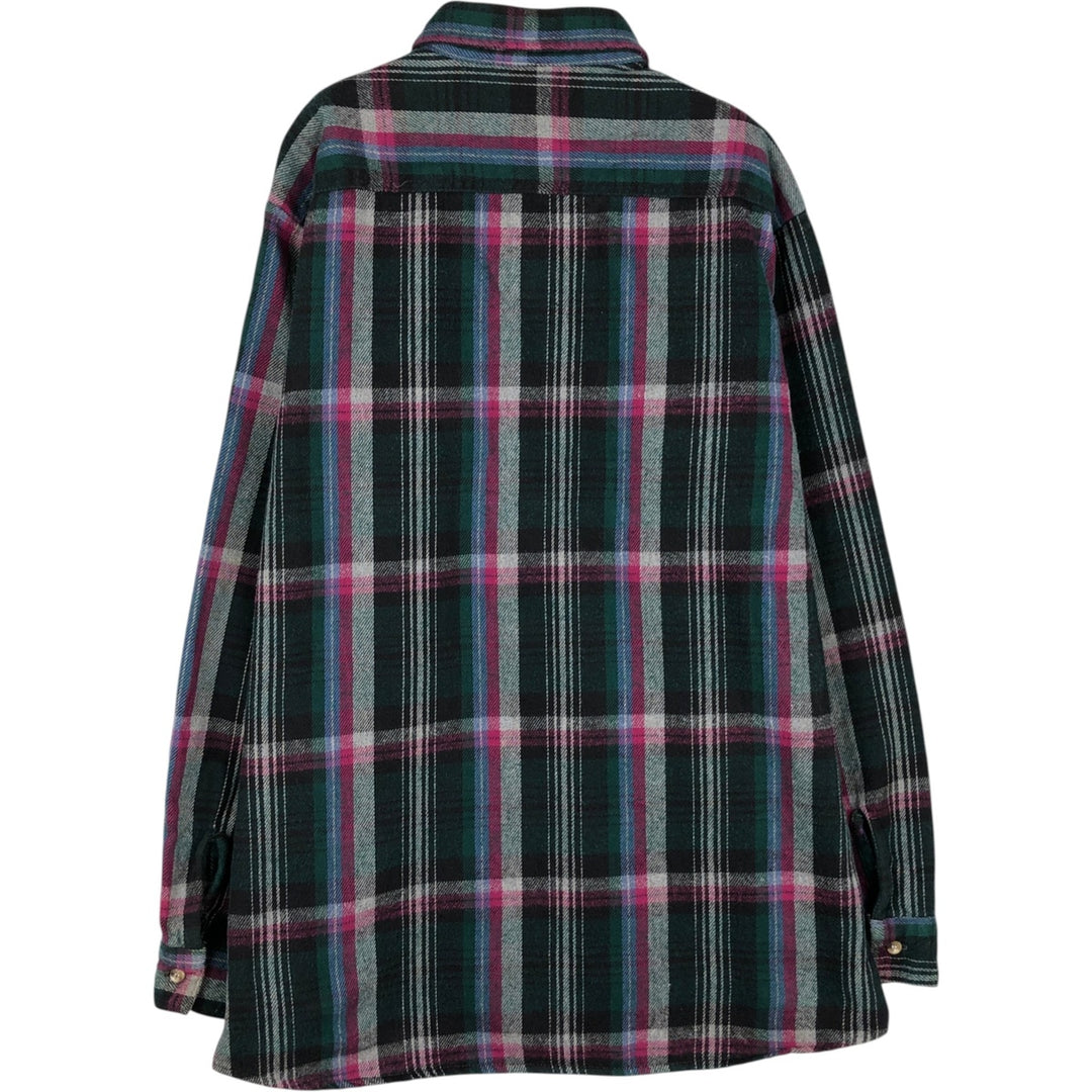 90'S Five Brother Long Sleeve Heavy Flannel Check Shirt Made in USA Men's XL Vintage cotton Green type dark green Vintage Second Hand