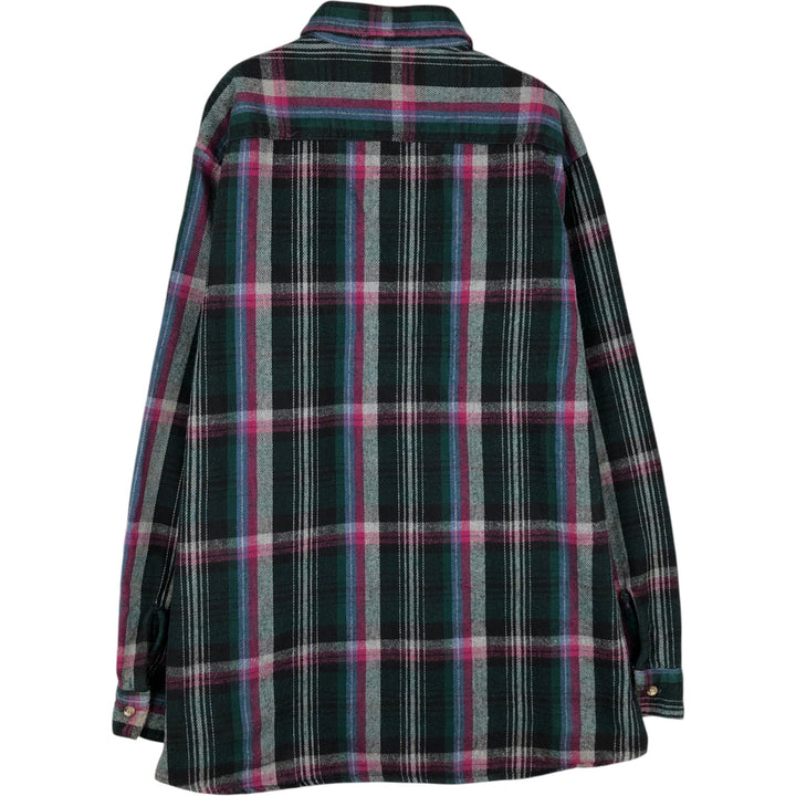 90'S Five Brother Long Sleeve Heavy Flannel Check Shirt Made in USA Men's XL Vintage cotton Green type dark green Vintage Second Hand