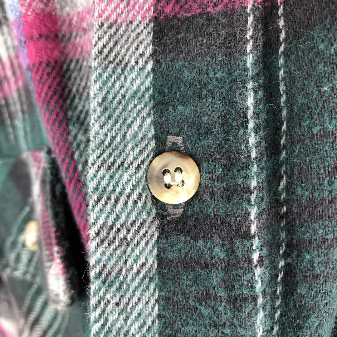 90'S Five Brother Long Sleeve Heavy Flannel Check Shirt Made in USA Men's XL Vintage cotton Green type dark green Vintage Second Hand