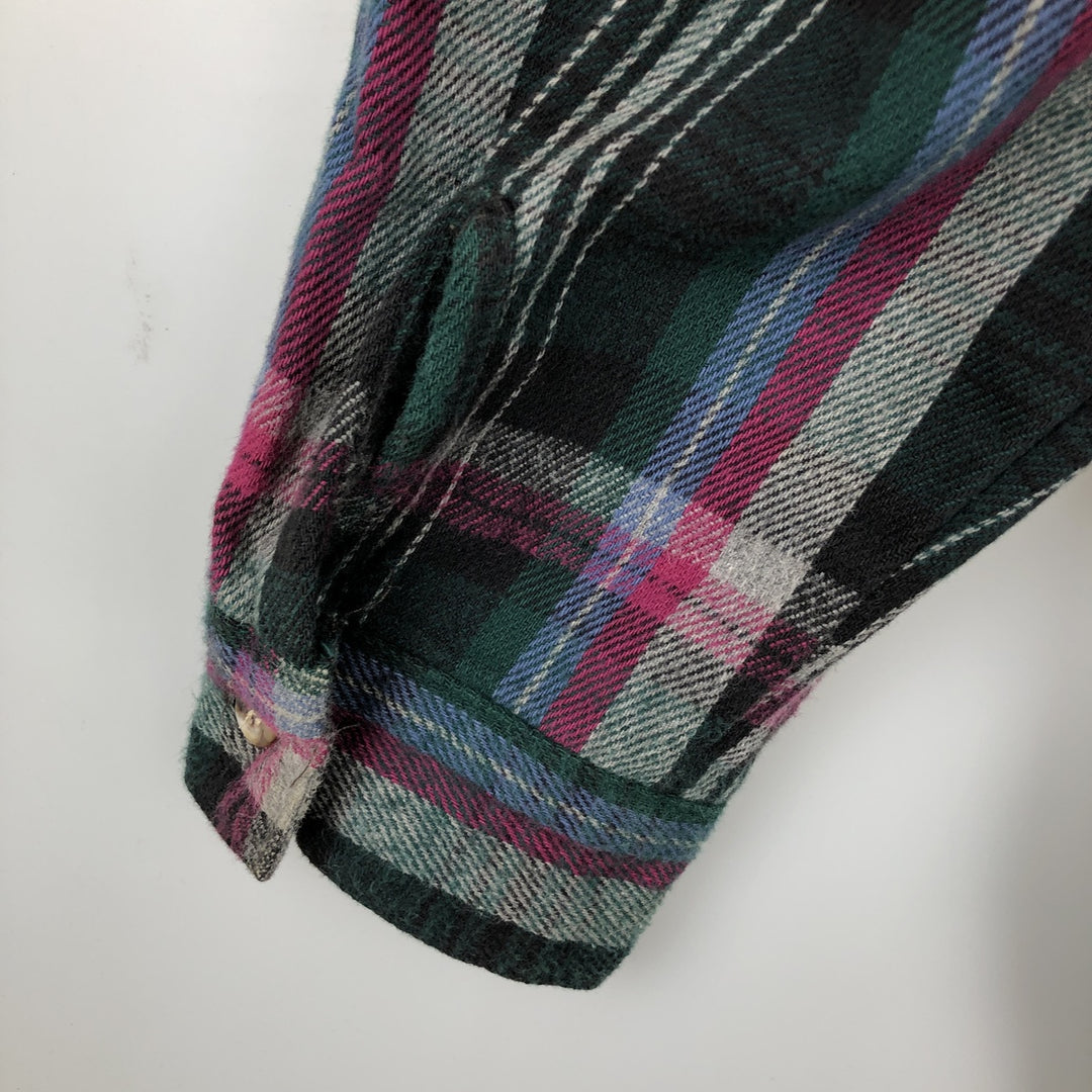 90'S Five Brother Long Sleeve Heavy Flannel Check Shirt Made in USA Men's XL Vintage cotton Green type dark green Vintage Second Hand