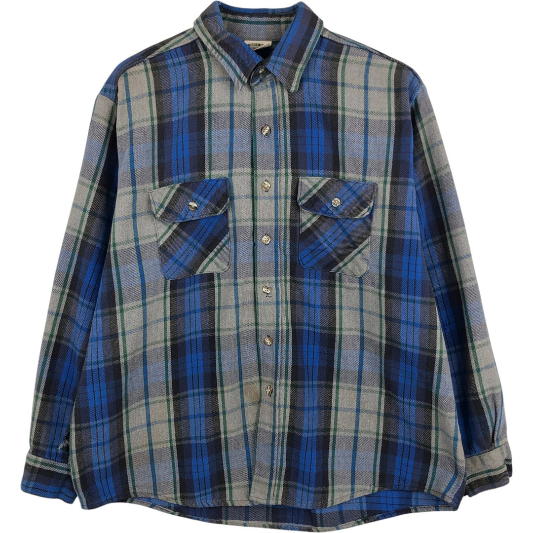 90'S Five Brother Long Sleeve Flannel Check Shirt Men's XL Vintage unclear gray type Vintage Second Hand