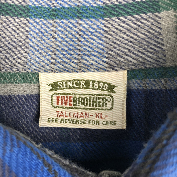 90'S Five Brother Long Sleeve Flannel Check Shirt Men's XL Vintage unclear gray type Vintage Second Hand