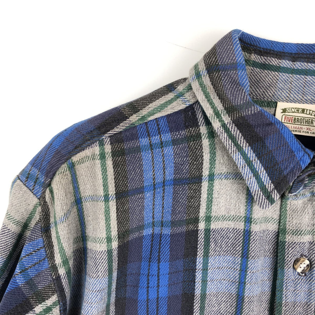 90'S Five Brother Long Sleeve Flannel Check Shirt Men's XL Vintage unclear gray type Vintage Second Hand