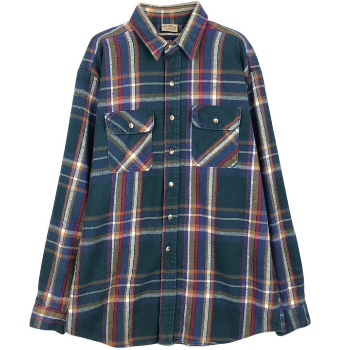 90'S Five Brother Long Sleeve Flannel Check Shirt Men's XL Vintage unclear Green type dark green Vintage Second Hand