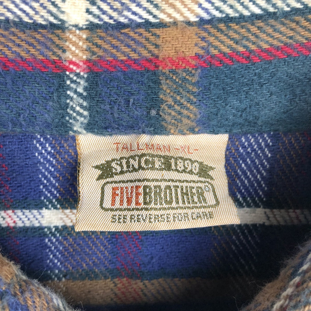 90'S Five Brother Long Sleeve Flannel Check Shirt Men's XL Vintage unclear Green type dark green Vintage Second Hand