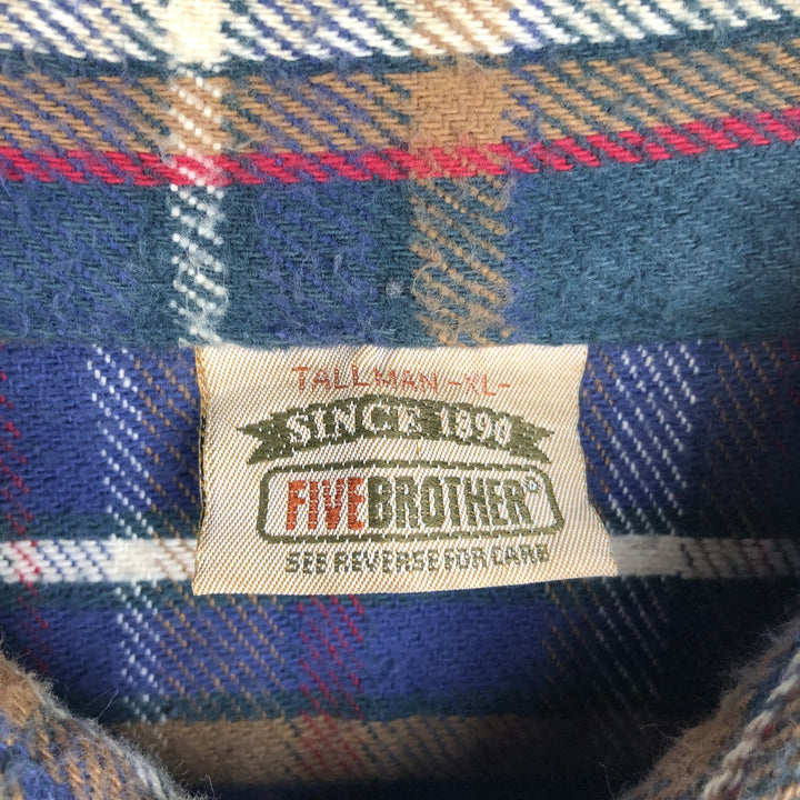 90'S Five Brother Long Sleeve Flannel Check Shirt Men's XL Vintage unclear Green type dark green Vintage Second Hand