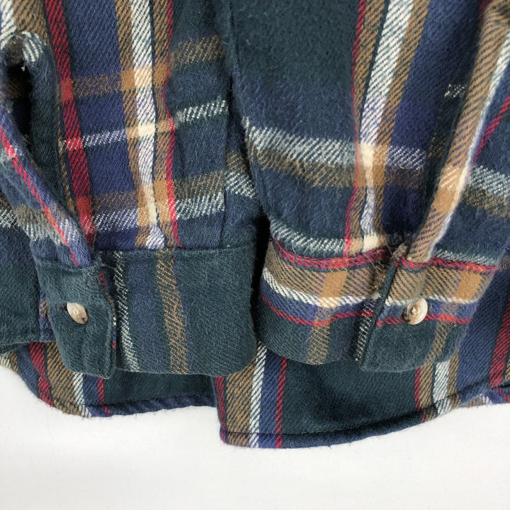 90'S Five Brother Long Sleeve Flannel Check Shirt Men's XL Vintage unclear Green type dark green Vintage Second Hand