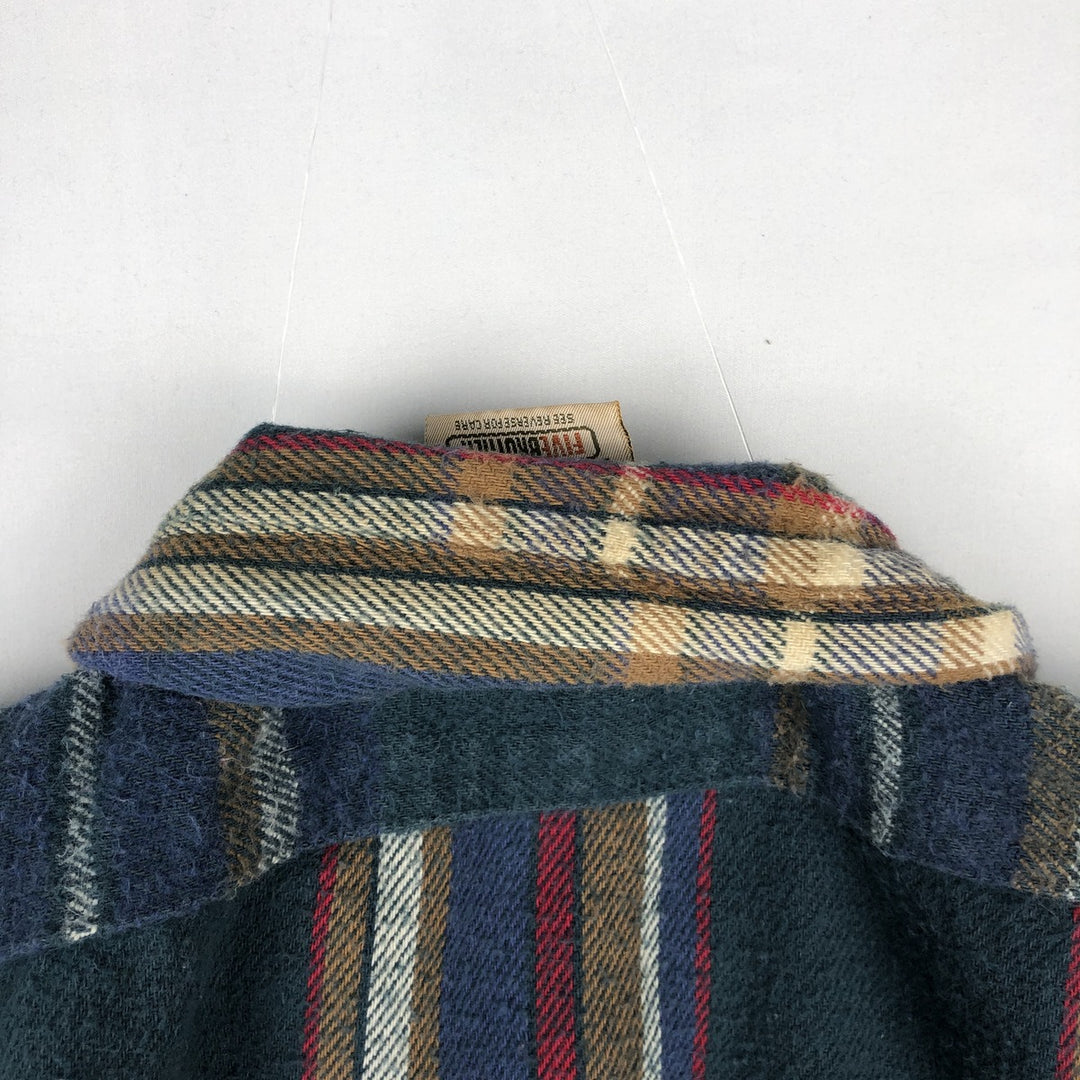90'S Five Brother Long Sleeve Flannel Check Shirt Men's XL Vintage unclear Green type dark green Vintage Second Hand