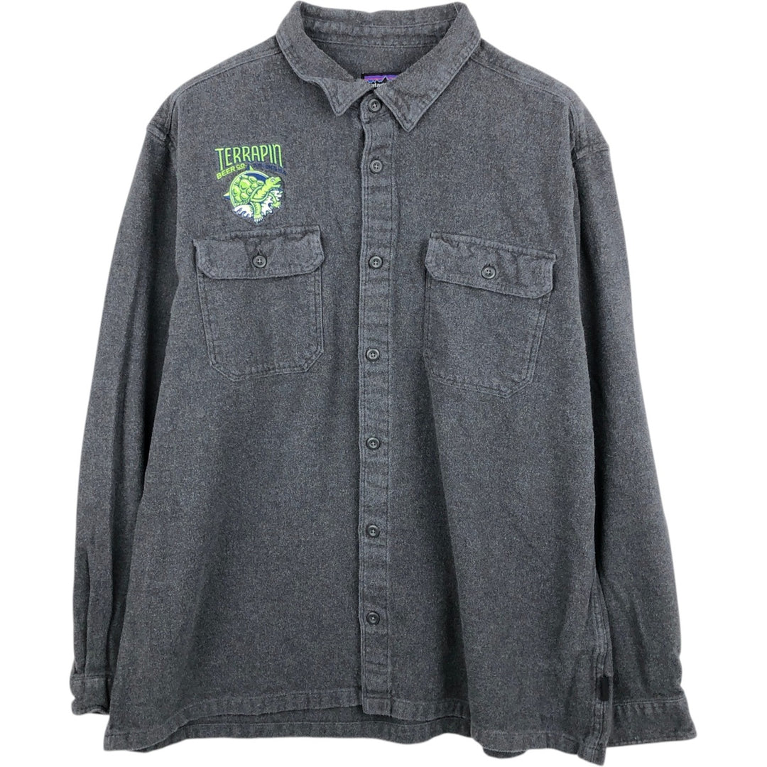 Patagonia Organic Cotton 53947FA17 Advertising Long-Sleeve Flannel Shirt, Boxy Fit, Men's XL Equivalent Organic cotton gray type Vintage Second Hand