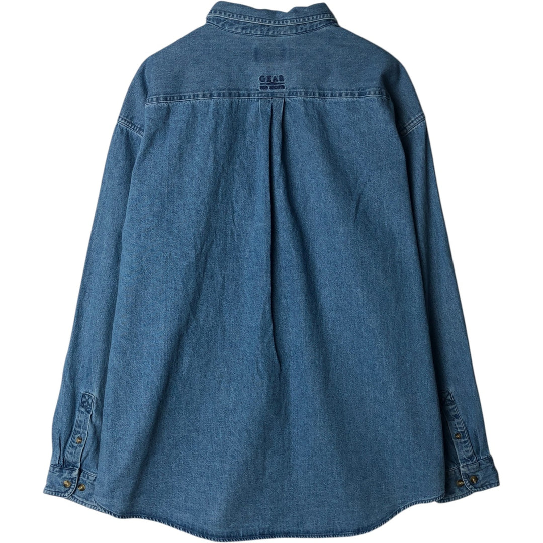 GEAR MICHELIN Long-Sleeve Button-Down Denim Shirt, Men's Size XL (approx.) cotton blue type Vintage Second Hand
