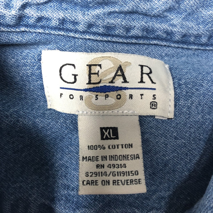 GEAR MICHELIN Long-Sleeve Button-Down Denim Shirt, Men's Size XL (approx.) cotton blue type Vintage Second Hand