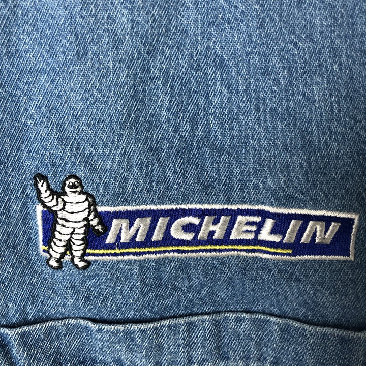 GEAR MICHELIN Long-Sleeve Button-Down Denim Shirt, Men's Size XL (approx.) cotton blue type Vintage Second Hand