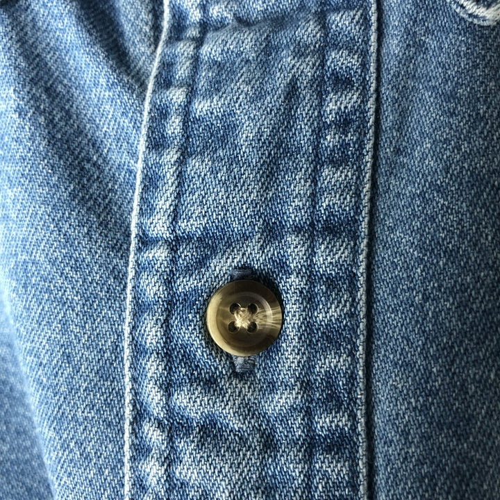 GEAR MICHELIN Long-Sleeve Button-Down Denim Shirt, Men's Size XL (approx.) cotton blue type Vintage Second Hand