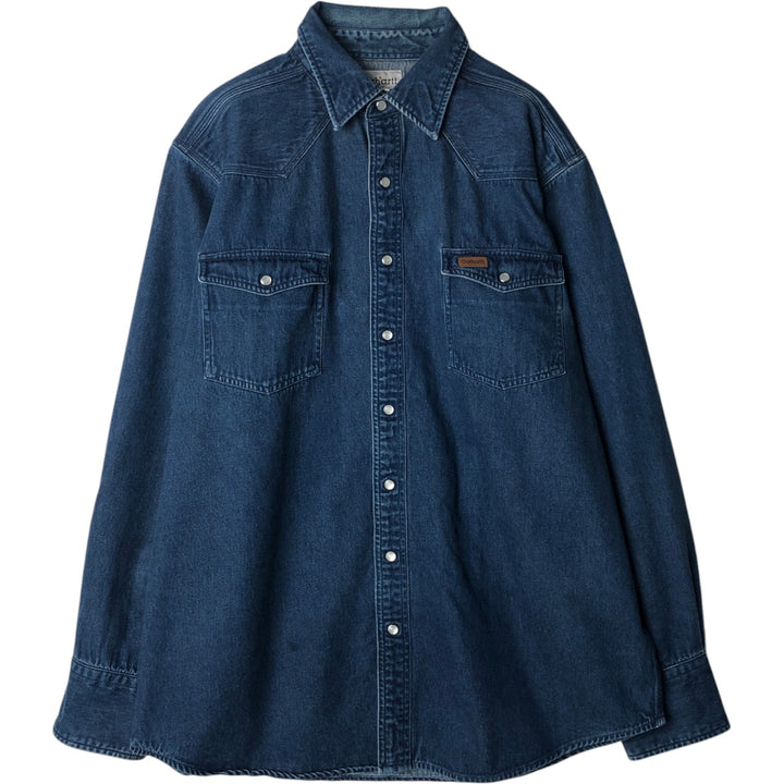 Carhartt Long Sleeve Denim Western Shirt, Men's XL cotton blue type Vintage Second Hand
