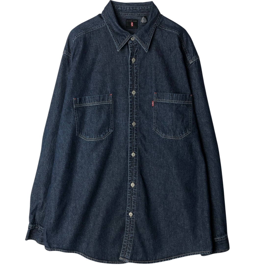 Dark navy Levi's RED TAB long-sleeved denim shirt, men's size XL equivalent. cotton navy blue type Vintage Second Hand
