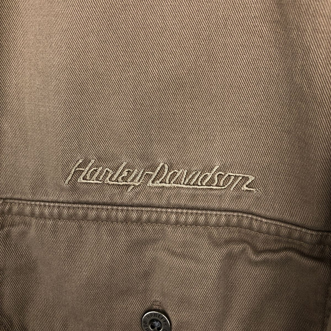 Big Size Harley-Davidson Long-Sleeve Button-Down Work Shirt (Men's XXXL equivalent) cotton beige type brown Vintage Second Hand