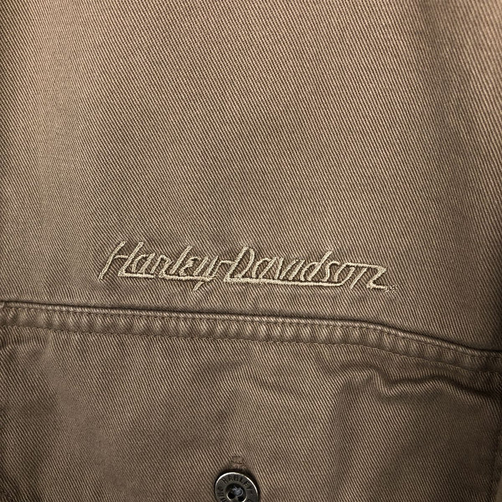 Big Size Harley-Davidson Long-Sleeve Button-Down Work Shirt (Men's XXXL equivalent) cotton beige type brown Vintage Second Hand
