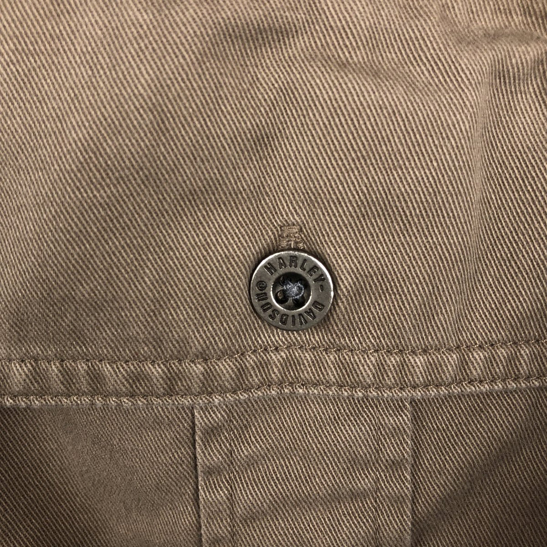 Big Size Harley-Davidson Long-Sleeve Button-Down Work Shirt (Men's XXXL equivalent) cotton beige type brown Vintage Second Hand