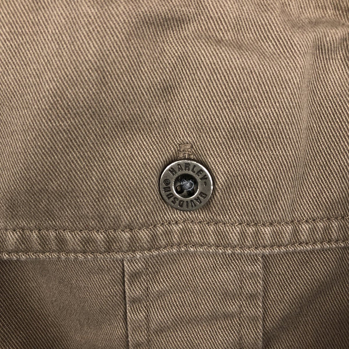 Big Size Harley-Davidson Long-Sleeve Button-Down Work Shirt (Men's XXXL equivalent) cotton beige type brown Vintage Second Hand