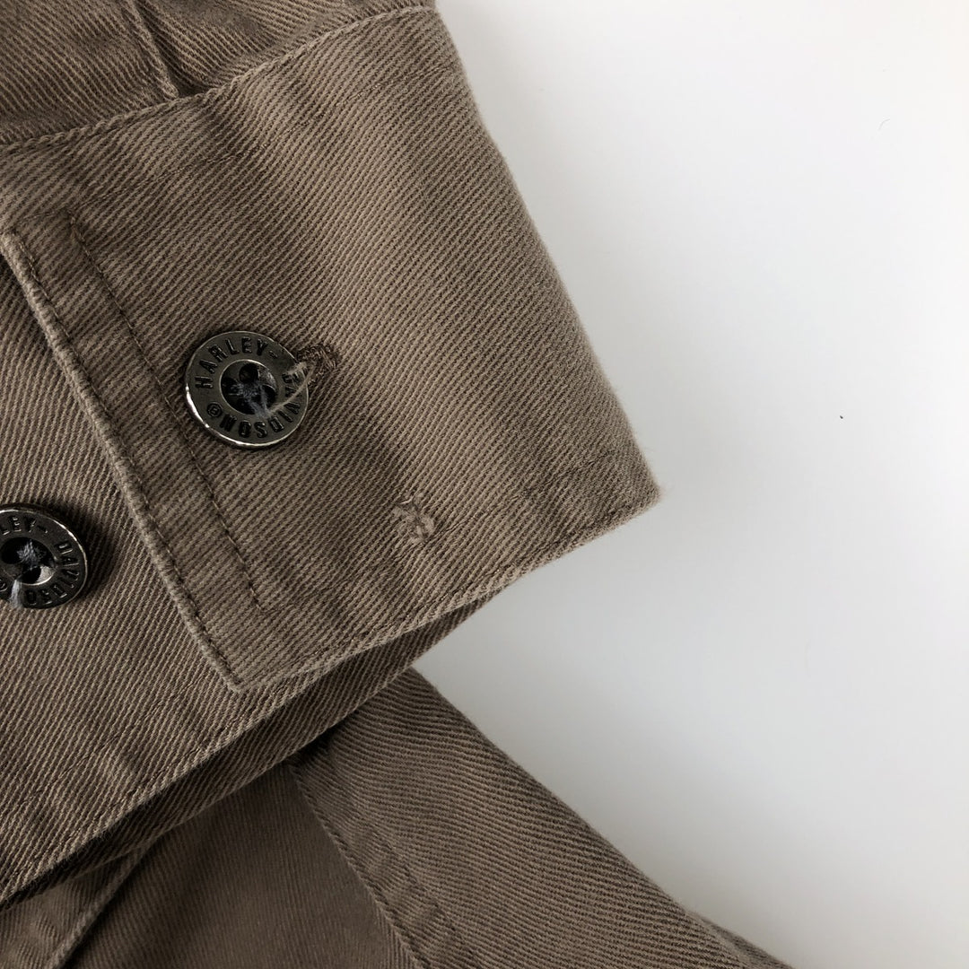Big Size Harley-Davidson Long-Sleeve Button-Down Work Shirt (Men's XXXL equivalent) cotton beige type brown Vintage Second Hand
