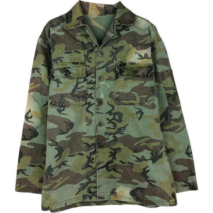 Camouflage open-collar military shirt, boxy fit, men's size M (approx.) unclear Khaki type Vintage Second Hand