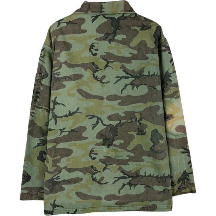 Camouflage open-collar military shirt, boxy fit, men's size M (approx.) unclear Khaki type Vintage Second Hand