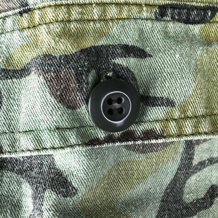 Camouflage open-collar military shirt, boxy fit, men's size M (approx.) unclear Khaki type Vintage Second Hand
