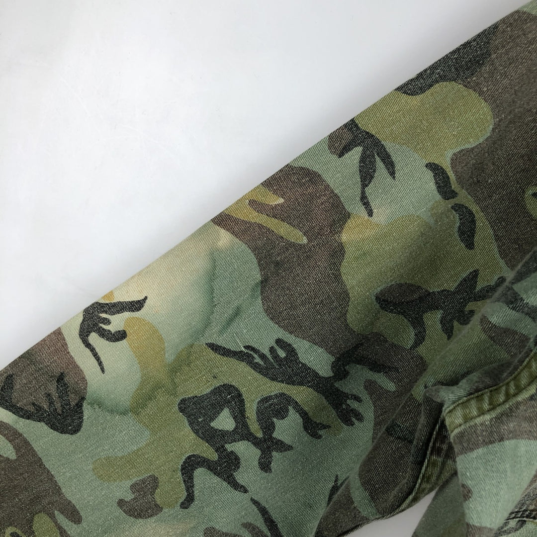 Camouflage open-collar military shirt, boxy fit, men's size M (approx.) unclear Khaki type Vintage Second Hand