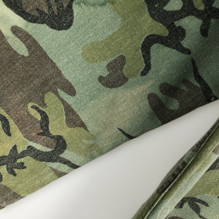 Camouflage open-collar military shirt, boxy fit, men's size M (approx.) unclear Khaki type Vintage Second Hand