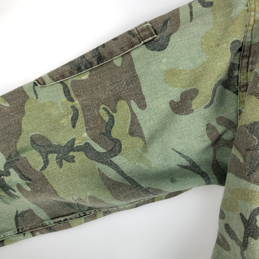 Camouflage open-collar military shirt, boxy fit, men's size M (approx.) unclear Khaki type Vintage Second Hand