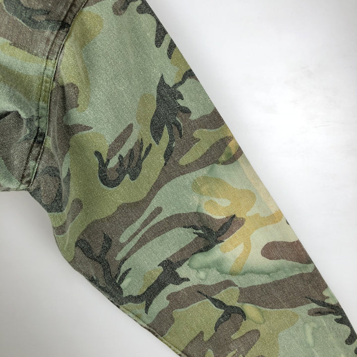Camouflage open-collar military shirt, boxy fit, men's size M (approx.) unclear Khaki type Vintage Second Hand