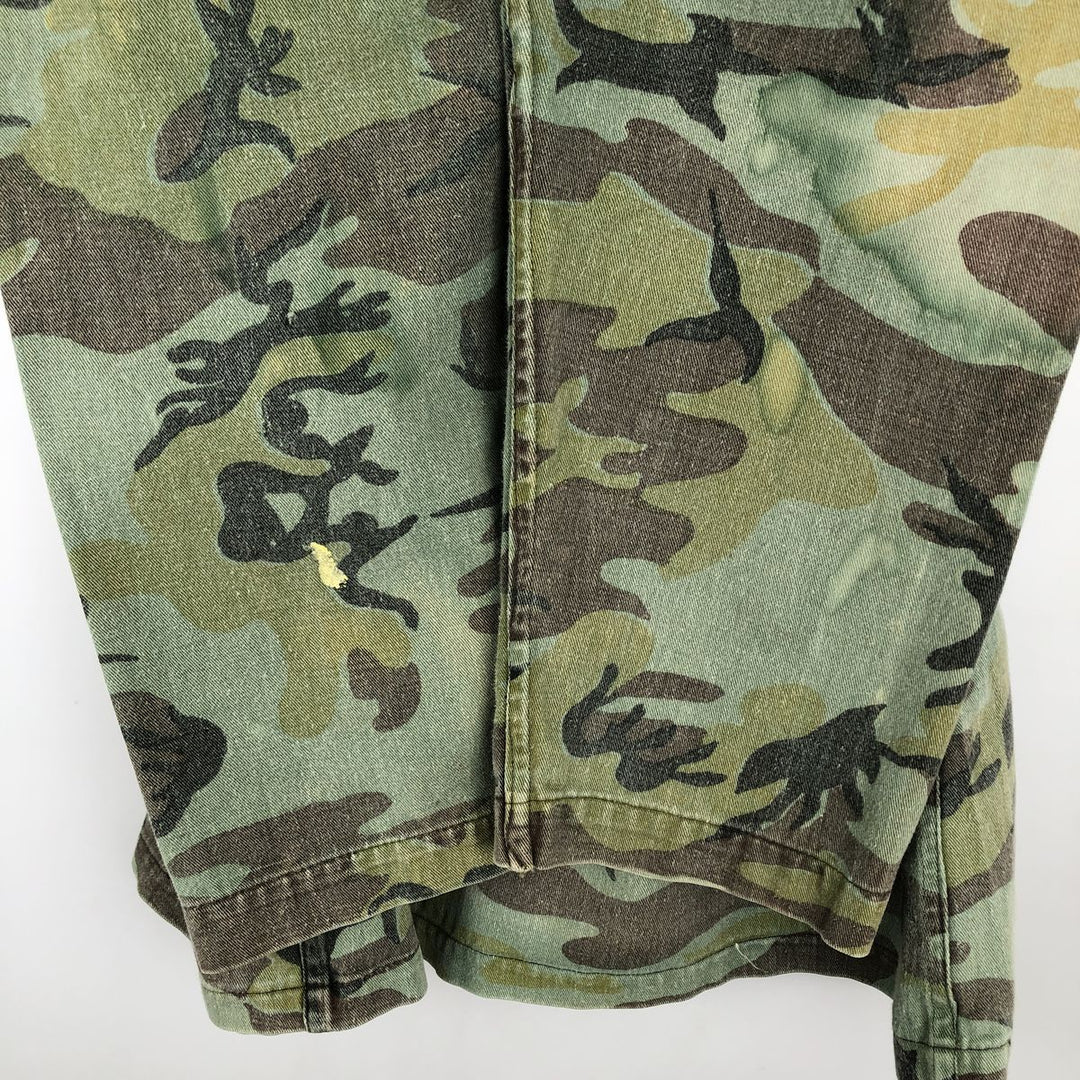 Camouflage open-collar military shirt, boxy fit, men's size M (approx.) unclear Khaki type Vintage Second Hand