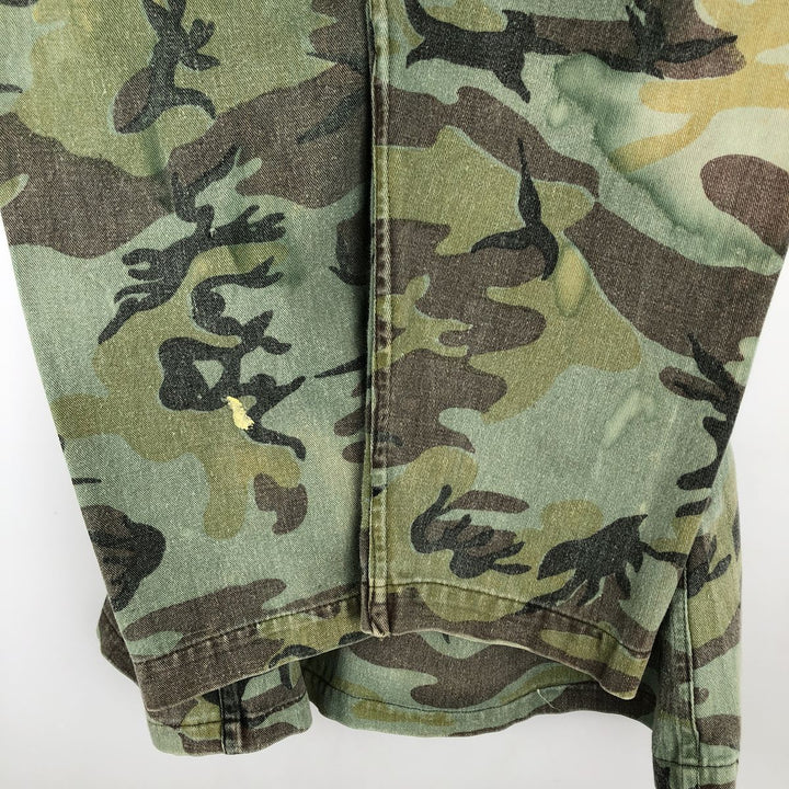 Camouflage open-collar military shirt, boxy fit, men's size M (approx.) unclear Khaki type Vintage Second Hand