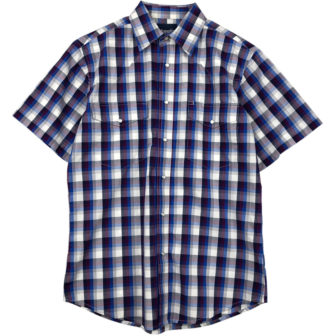Wrangler Check Pattern Short-Sleeve Western Shirt, Men's Size M (approx.) cotton navy blue type Vintage Second Hand