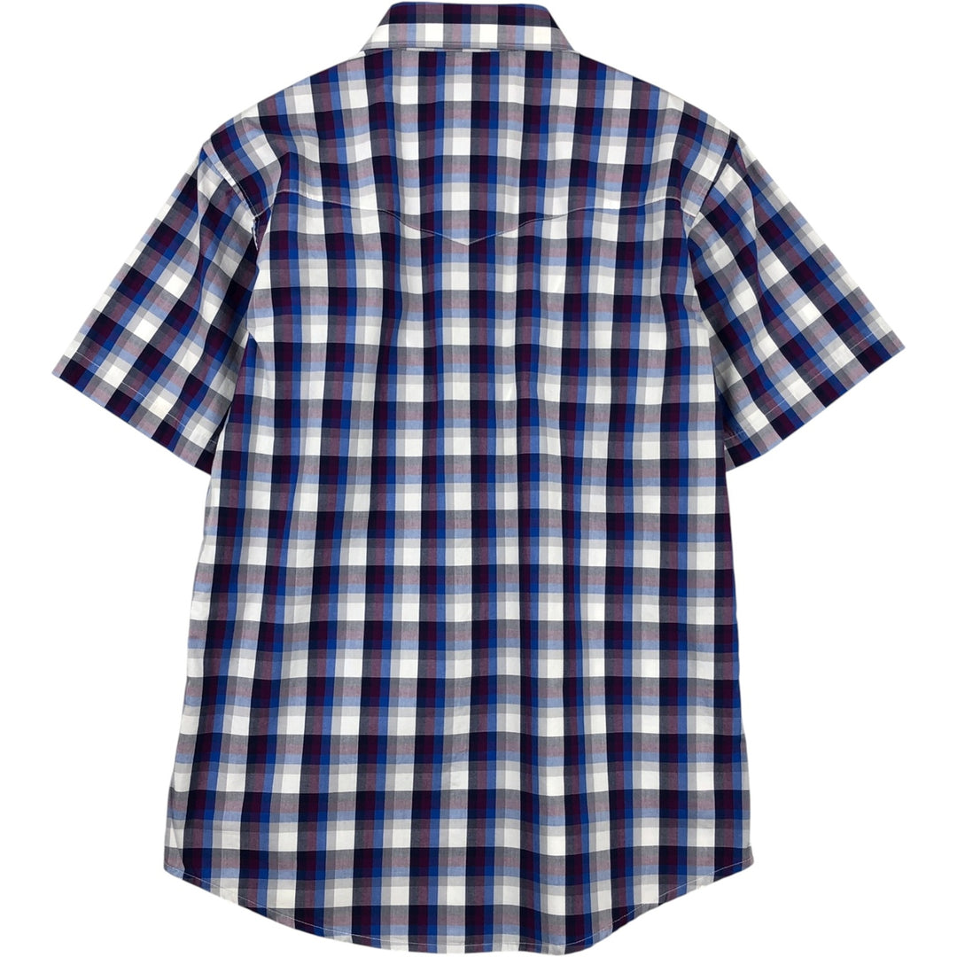 Wrangler Check Pattern Short-Sleeve Western Shirt, Men's Size M (approx.) cotton navy blue type Vintage Second Hand