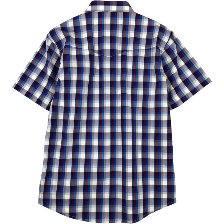 Wrangler Check Pattern Short-Sleeve Western Shirt, Men's Size M (approx.) cotton navy blue type Vintage Second Hand