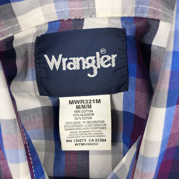 Wrangler Check Pattern Short-Sleeve Western Shirt, Men's Size M (approx.) cotton navy blue type Vintage Second Hand