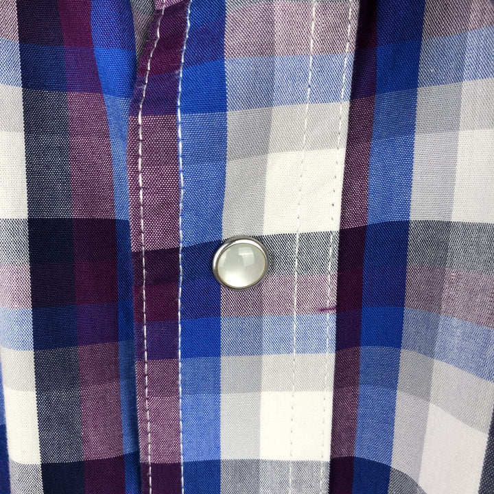 Wrangler Check Pattern Short-Sleeve Western Shirt, Men's Size M (approx.) cotton navy blue type Vintage Second Hand