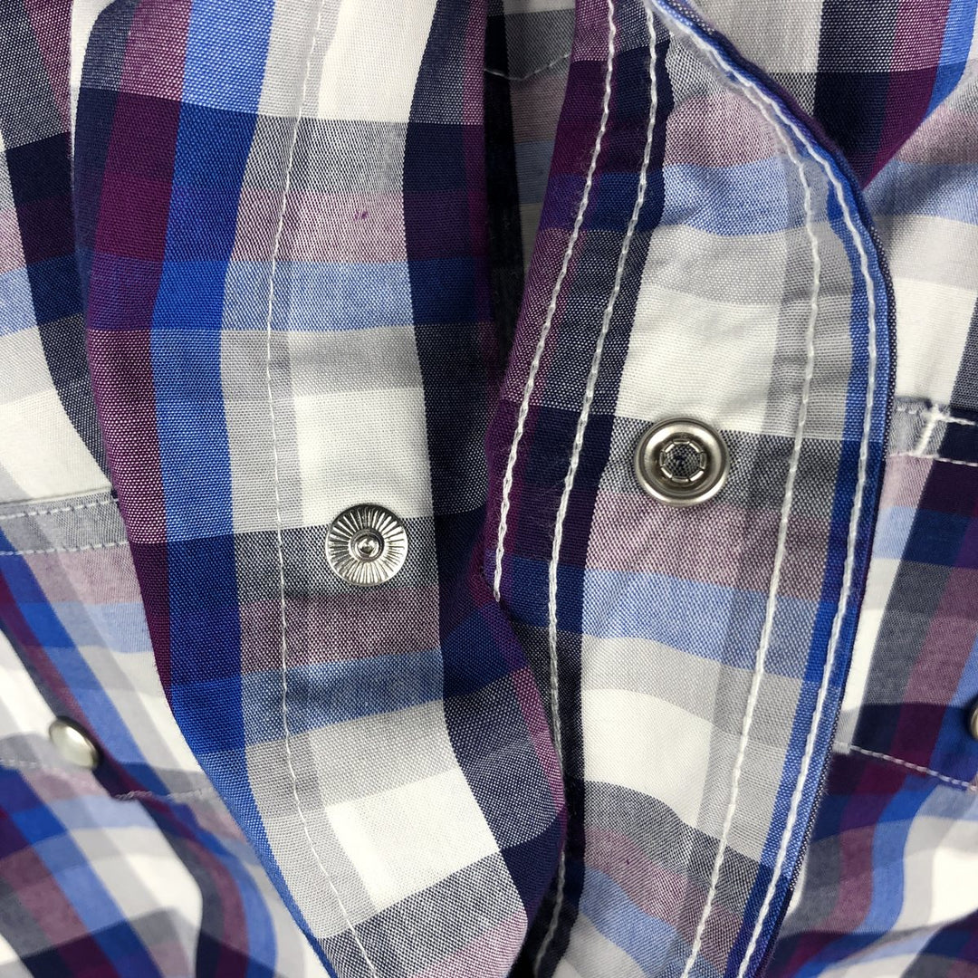Wrangler Check Pattern Short-Sleeve Western Shirt, Men's Size M (approx.) cotton navy blue type Vintage Second Hand