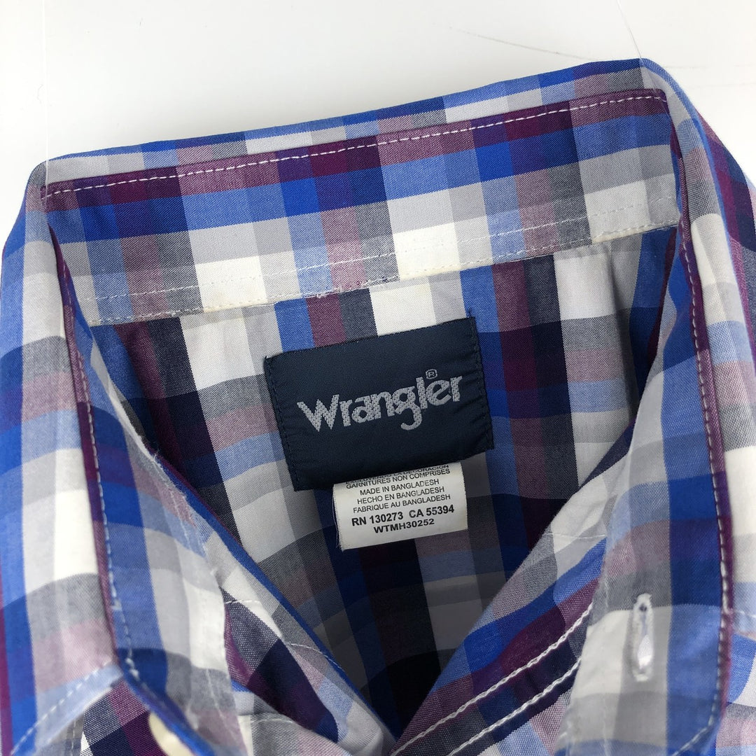 Wrangler Check Pattern Short-Sleeve Western Shirt, Men's Size M (approx.) cotton navy blue type Vintage Second Hand