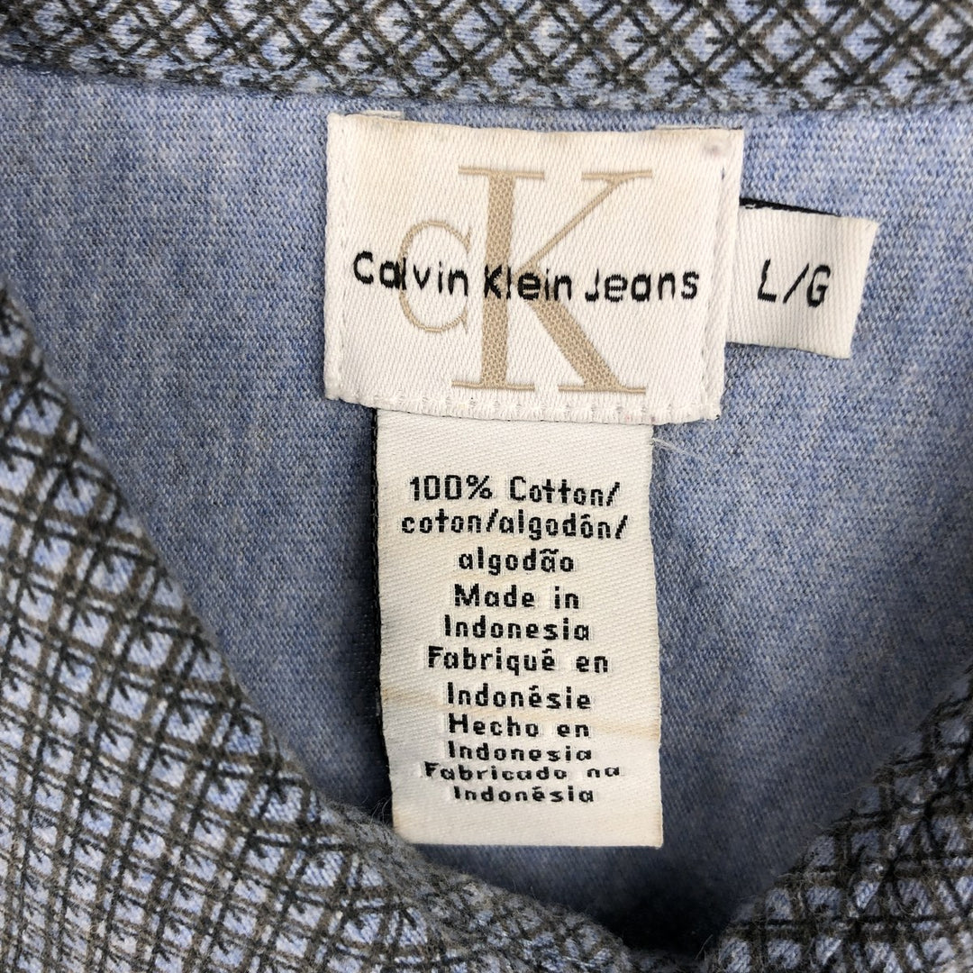90s-00'S Calvin Klein Jeans all-over print short-sleeved Western shirt, men's size L (approx.) cotton Blue type light blue Vintage Second Hand