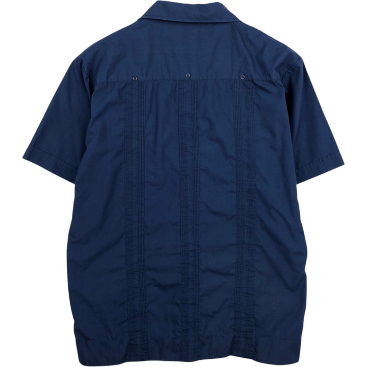 80s-90'S ROMANI Short-Sleeve Open-Collar Mexican Shirt / Cuban Shirt / Boxy Shirt / Men's Size L (Equivalent) Vintage polyester Navy blue Vintage Second Hand