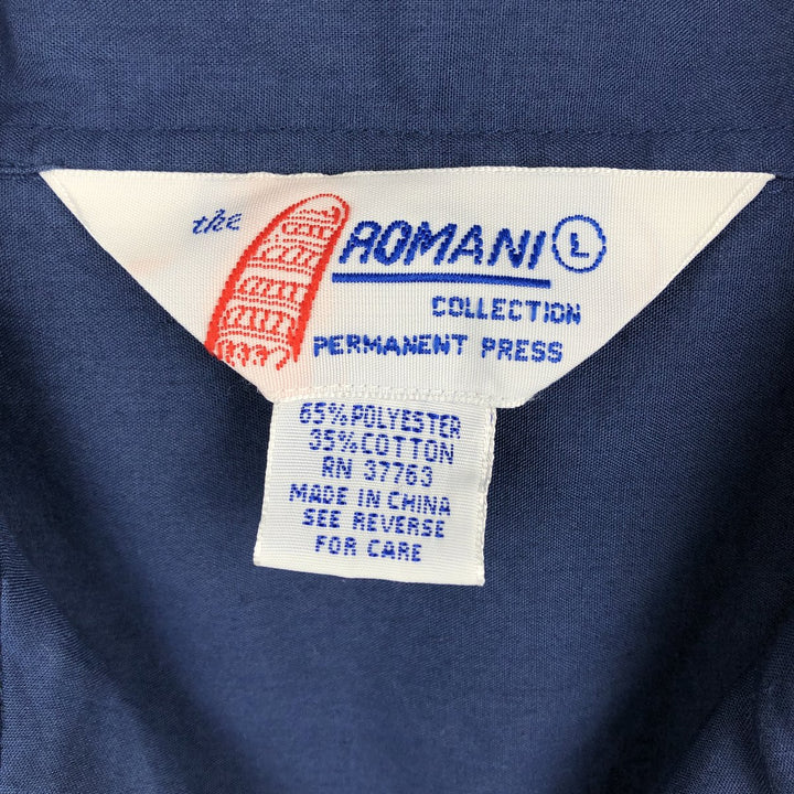 80s-90'S ROMANI Short-Sleeve Open-Collar Mexican Shirt / Cuban Shirt / Boxy Shirt / Men's Size L (Equivalent) Vintage polyester Navy blue Vintage Second Hand
