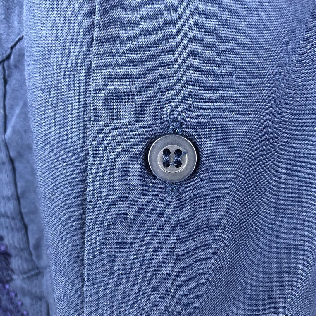 80s-90'S ROMANI Short-Sleeve Open-Collar Mexican Shirt / Cuban Shirt / Boxy Shirt / Men's Size L (Equivalent) Vintage polyester Navy blue Vintage Second Hand